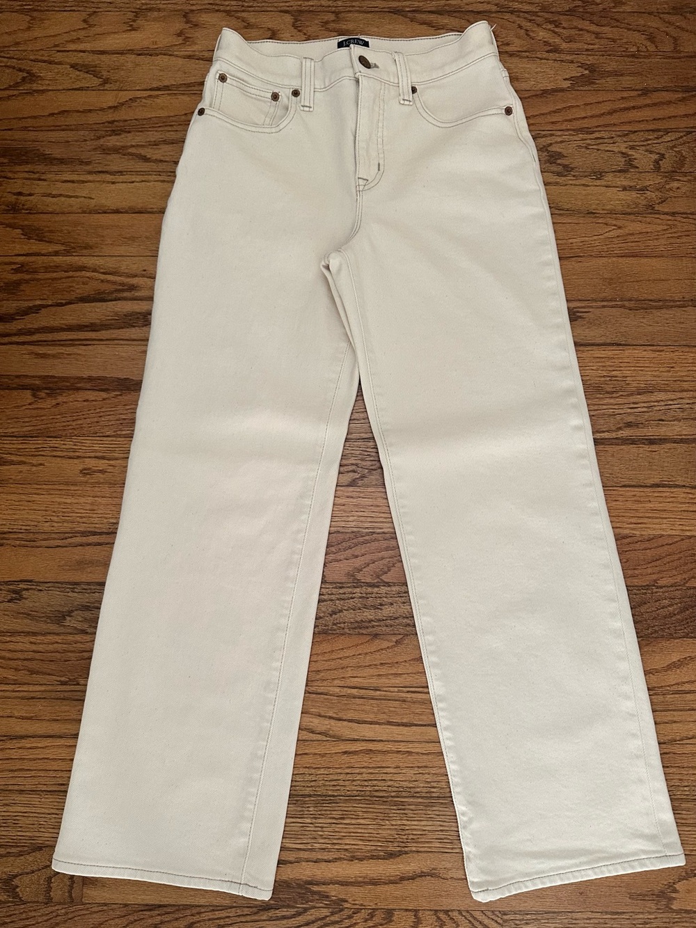 Worn once - J. Crew Petite Full-Length Slim Wide Leg Jeans in Ecru - Petite 24